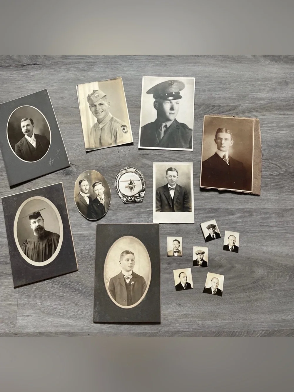 Antique Photo Lot (15) - Men’s Portraits, Military WWII, Cabinet Cards Vintage